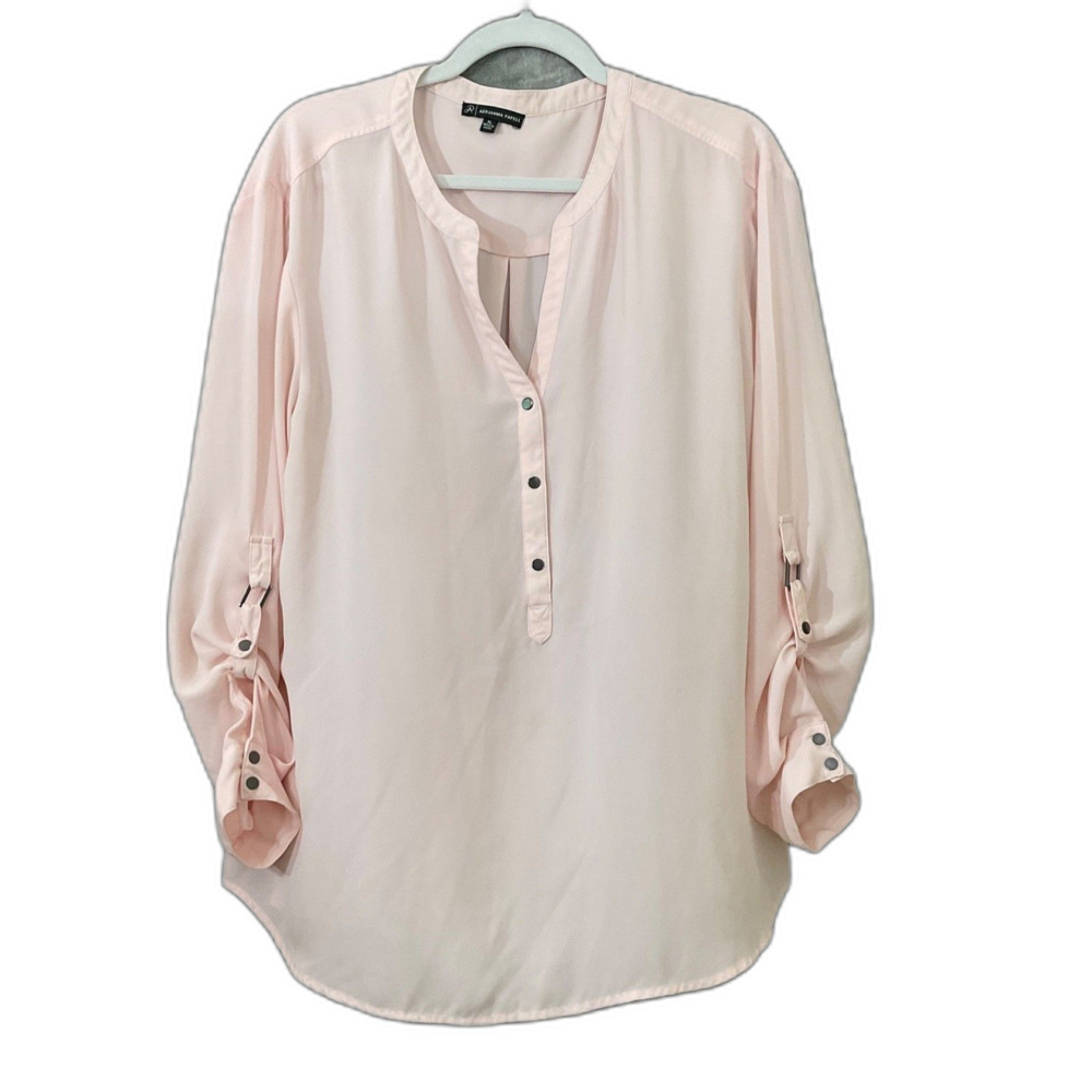 Adrianna Papell pop over blouse top Women XL pink roll tab sleeve career office